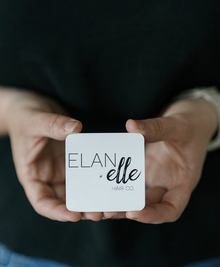 An ELAN + elle hair co. card
